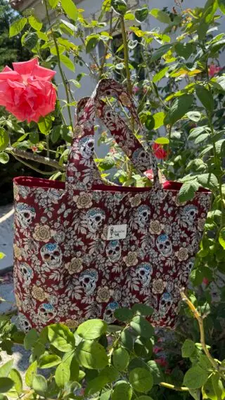 Sac cabas floral bordeaux